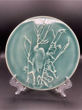 Edgecomb Potters Maine Downy Woodpecker Trivet Plate Celadon Green